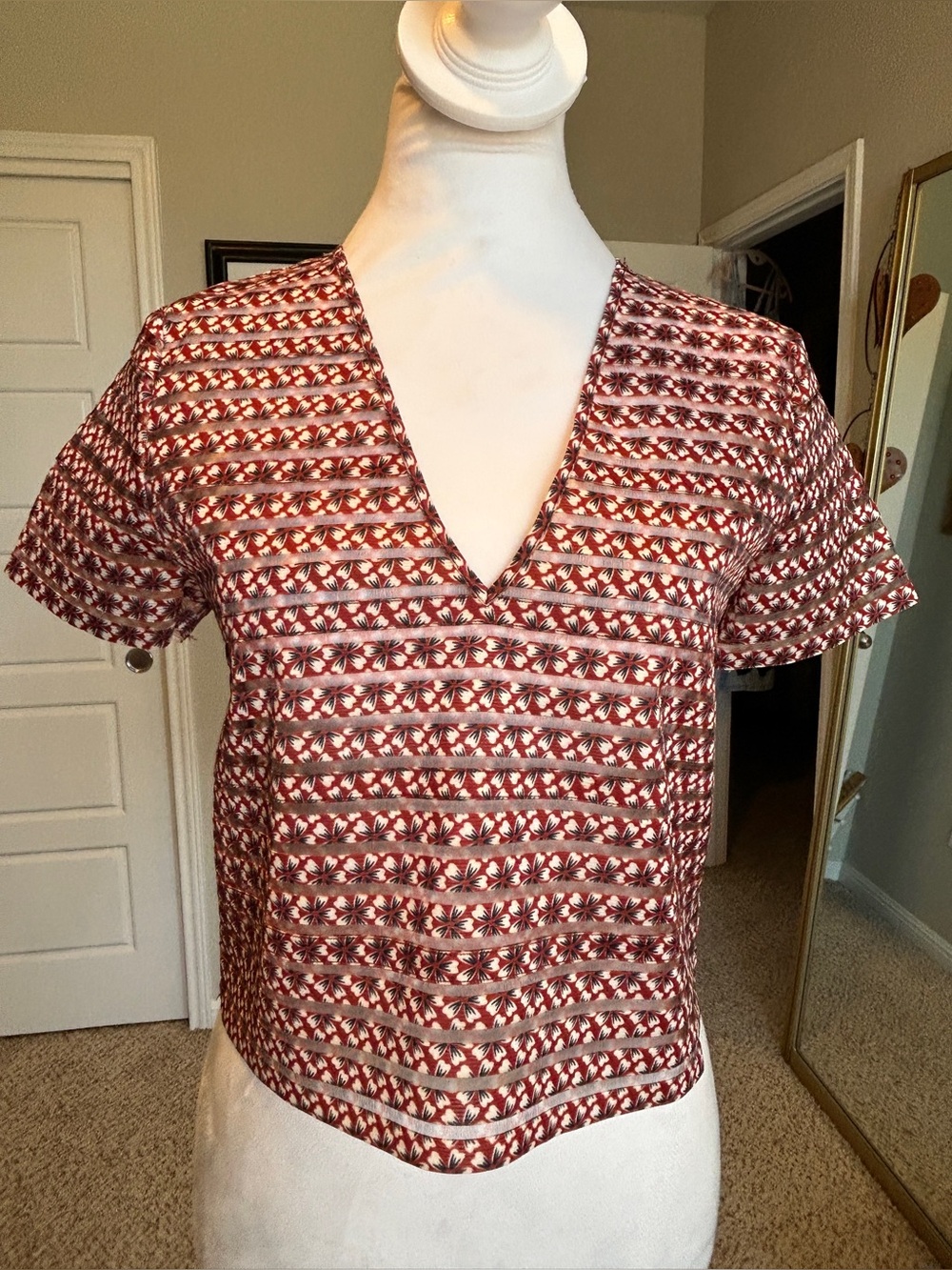 Maje Lezabel Cropped Semi Sheer V Neck Top Size 1 Small NWOT